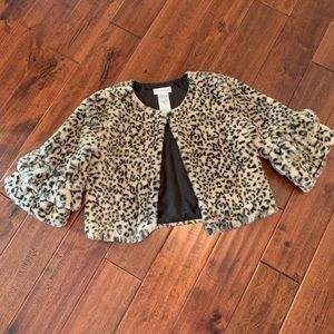 Leopard Bell Sleeve Faux Fur Shrug
